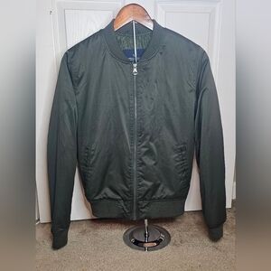 American Eagle Olive Green Bomber Jacket Zip Up Quilted Lined Size S/P